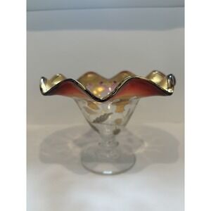 Czech Bohemian Cranberry And Gold Ruffle‎ Compote
